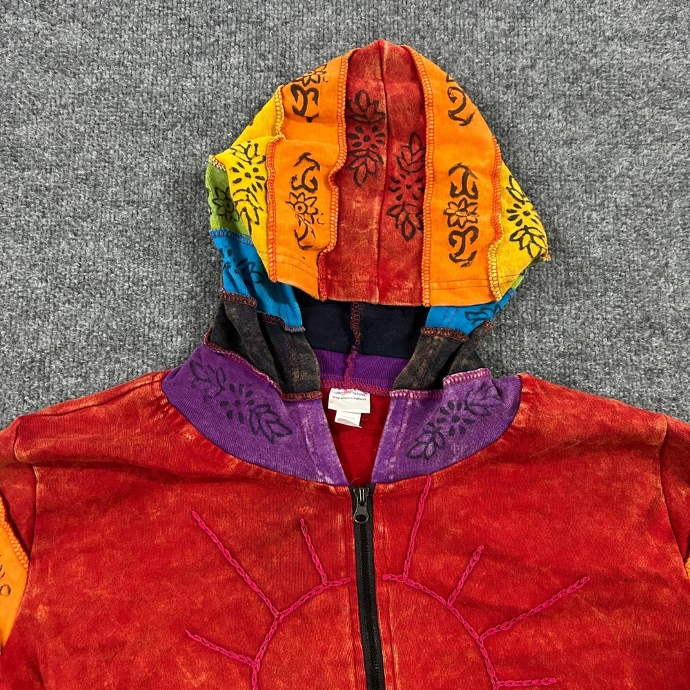 Greater Good Network Hoodie Womens 3XL Red Patchwork Rainbow Boho Hippie Nepal
